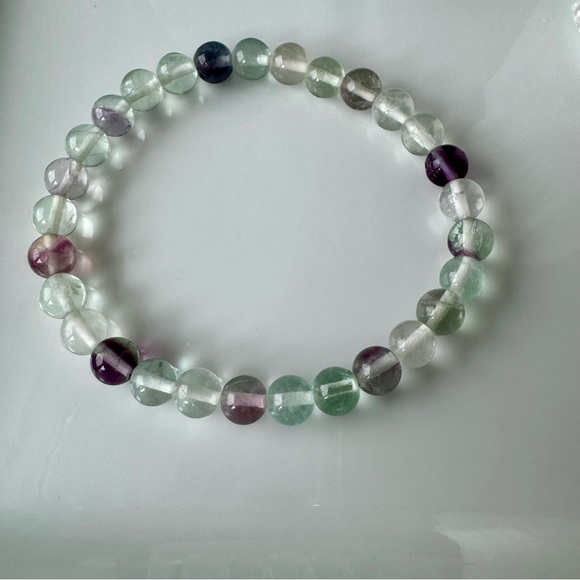 Genuine 6 mm Bead AA Grade Fluorite Crystal Gemstone Stacking Bracelet - Picture 7 of 7